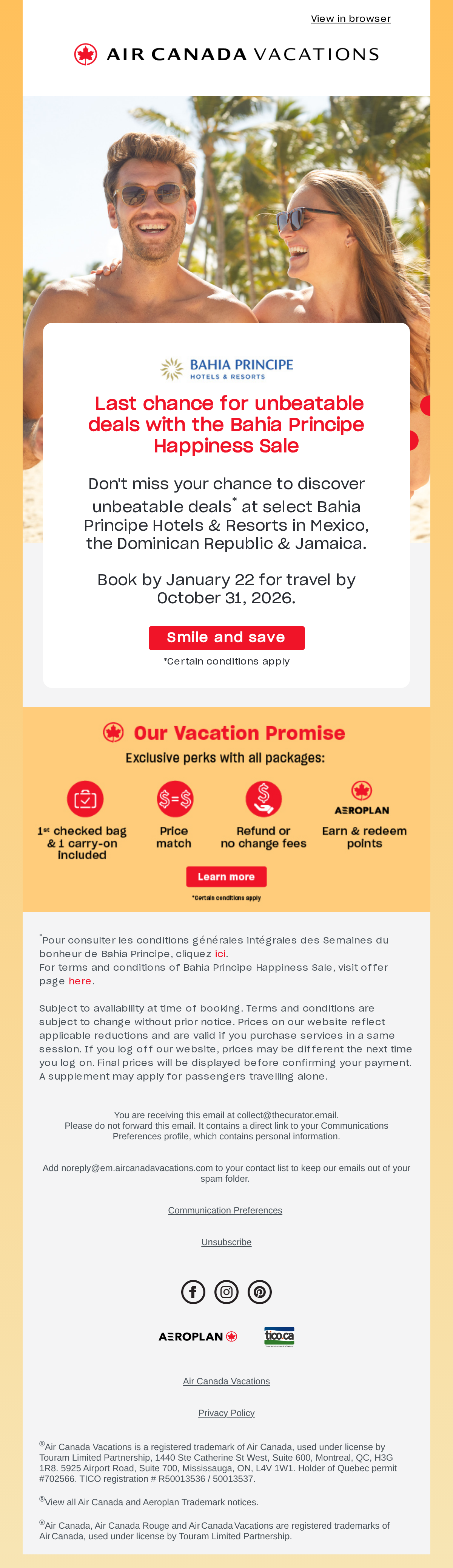 It's your last chance to beat the winter blues 💙😊 - email email from Air Canada Vacations