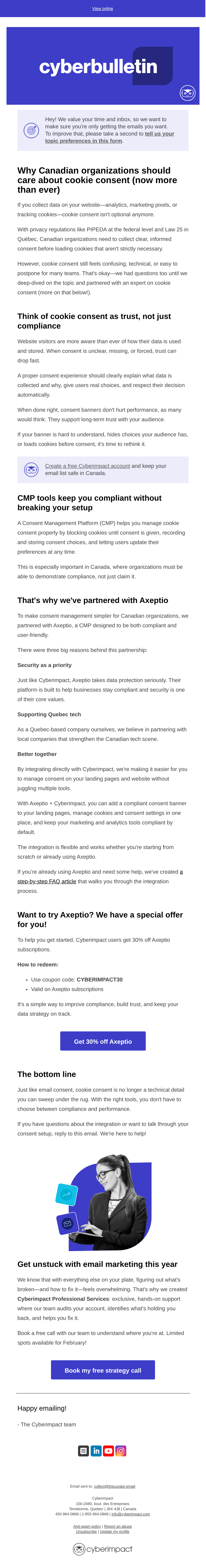 Why Canadian organizations should care about cookie consent - Cyberimpact Team email