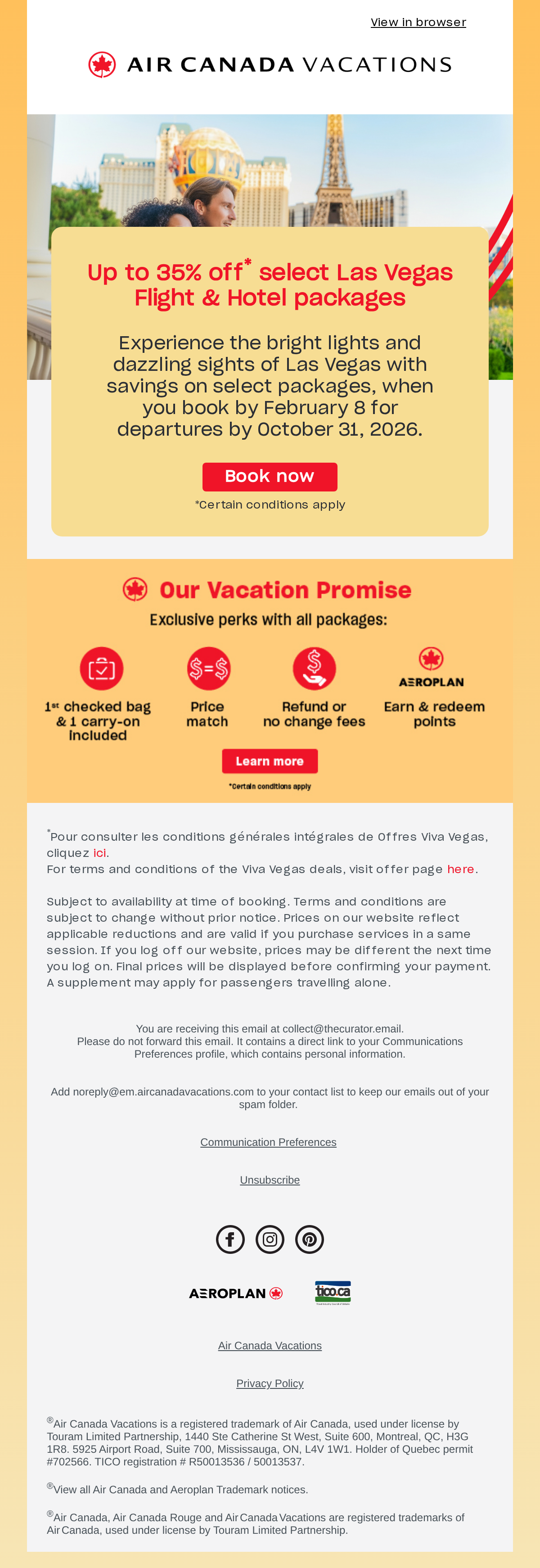 Up to 35% off Las Vegas packages ✨🎲 - email email from Air Canada Vacations