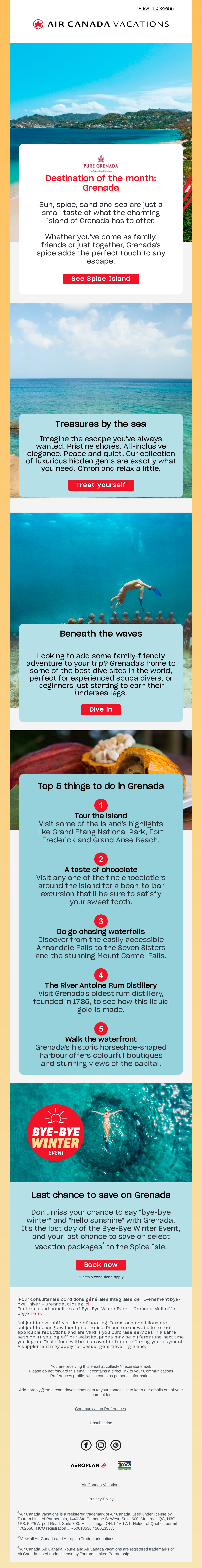 Destination of the month: Grenada - email email from Air Canada Vacations