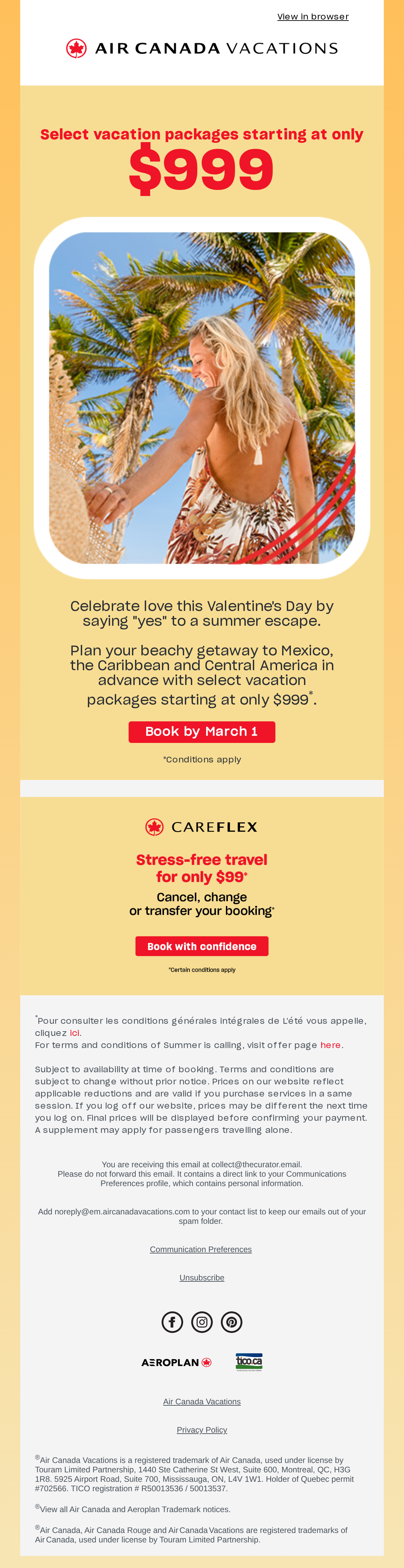 Plan your summer vacation starting at only $999 💕🌴 - email email from Air Canada Vacations