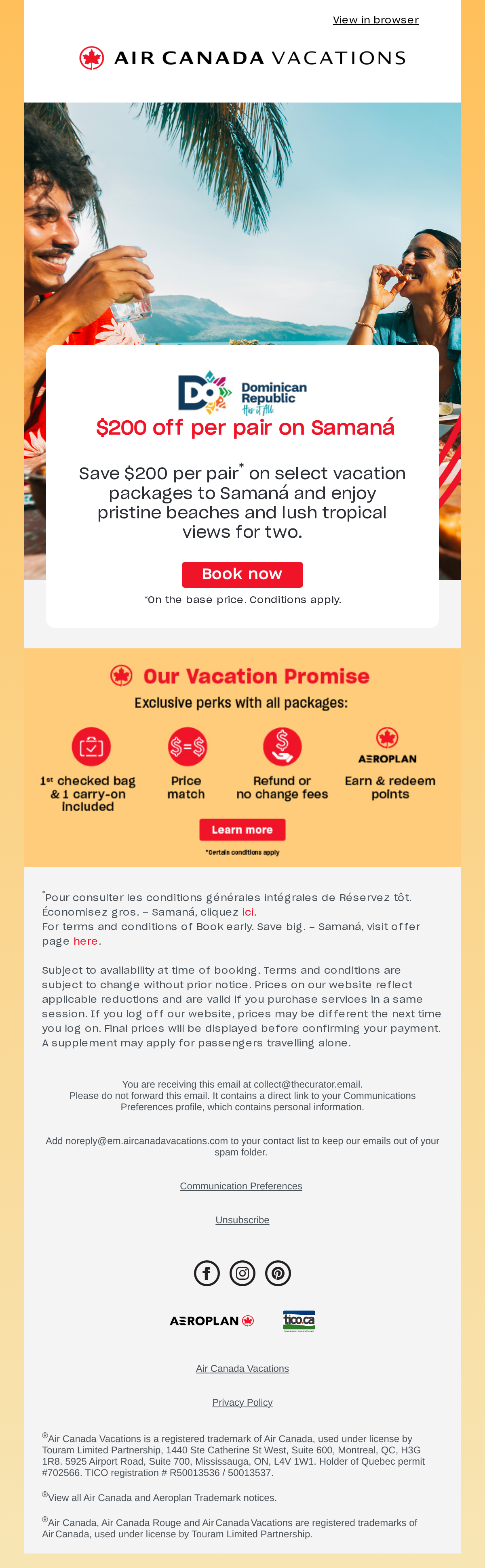 Save $200 per pair on serene Samaná 😌🌴 - email email from Air Canada Vacations