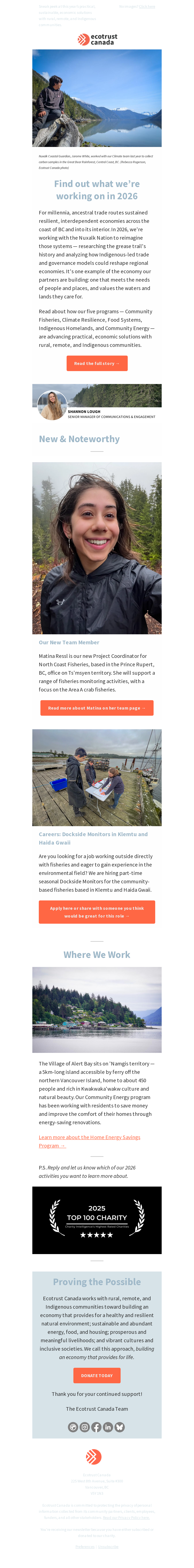 Find out what we’re working on in 2026 - email email from Ecotrust Canada