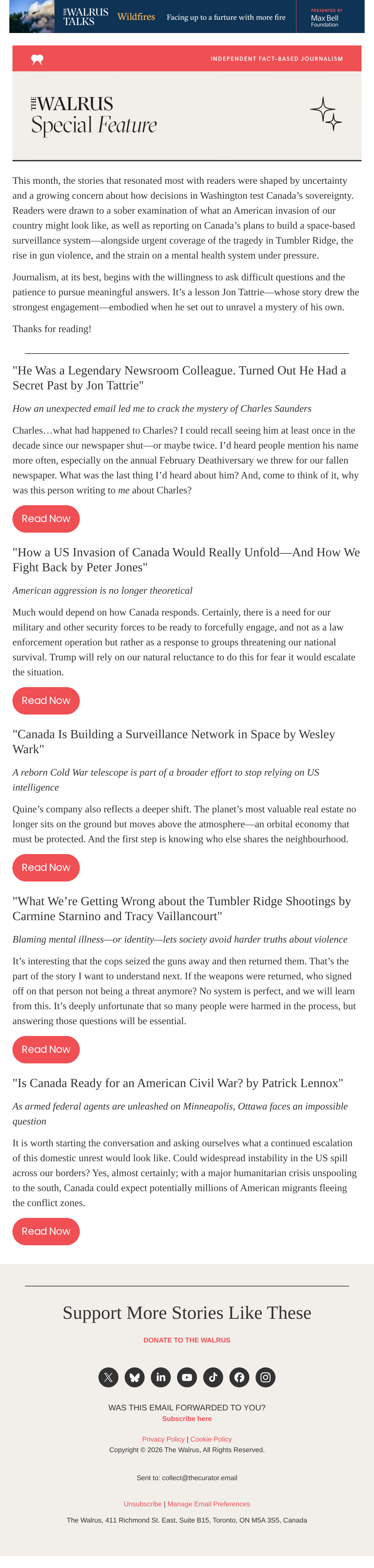 Most-Read Articles of February - email email from The Walrus