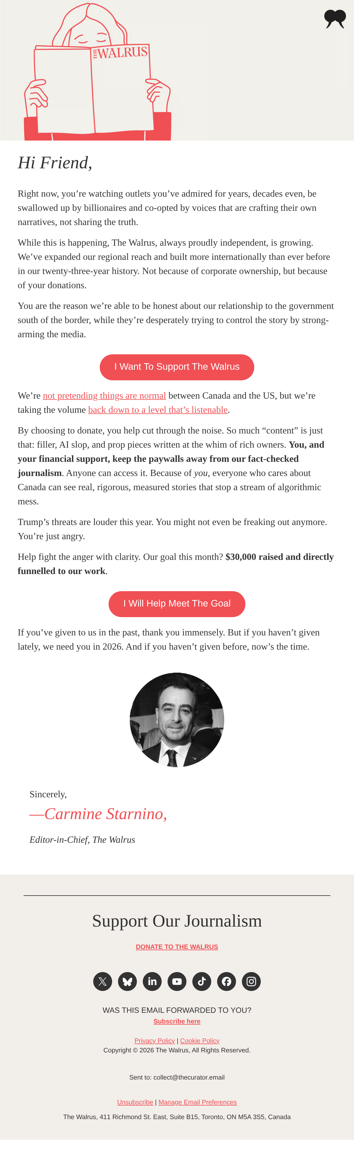 The Walrus isn’t accountable to billionaires - email email from The Walrus